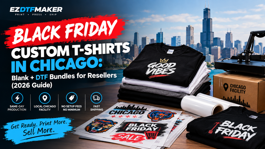 Black Friday Custom T-Shirts in Chicago: Blank + DTF Bundles for Resellers (2026 Guide)