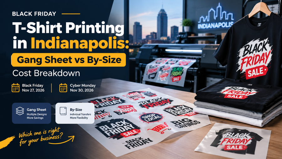 Black Friday T-Shirt Printing in Indianapolis: Gang Sheet vs By-Size Cost Breakdown