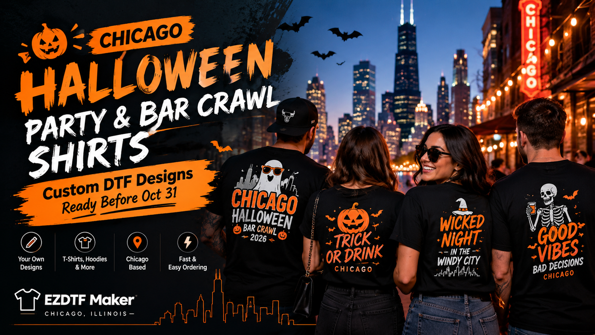 Chicago Halloween Party and Bar Crawl Shirts: Custom DTF Designs Ready Before Oct 31