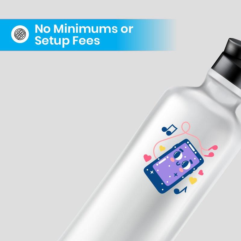 UV DTF printed design of a phone on a clear water bottle.