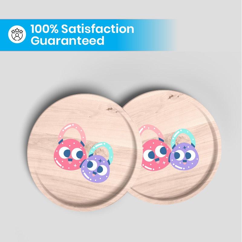 Custom UV DTF printed wooden coasters with colorful lock design, 100% satisfaction guaranteed — durable, vibrant, and made by EZDTFMaker.