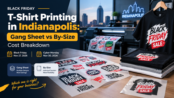 Black Friday T-Shirt Printing in Indianapolis: Gang Sheet vs By-Size Cost Breakdown