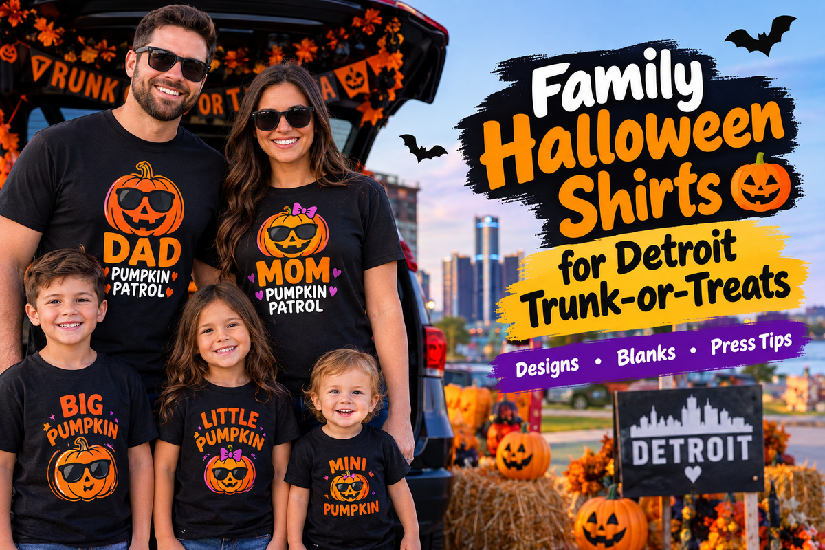 Family Halloween Shirts for Detroit Trunk-or-Treats: Designs, Blanks & Press Tips