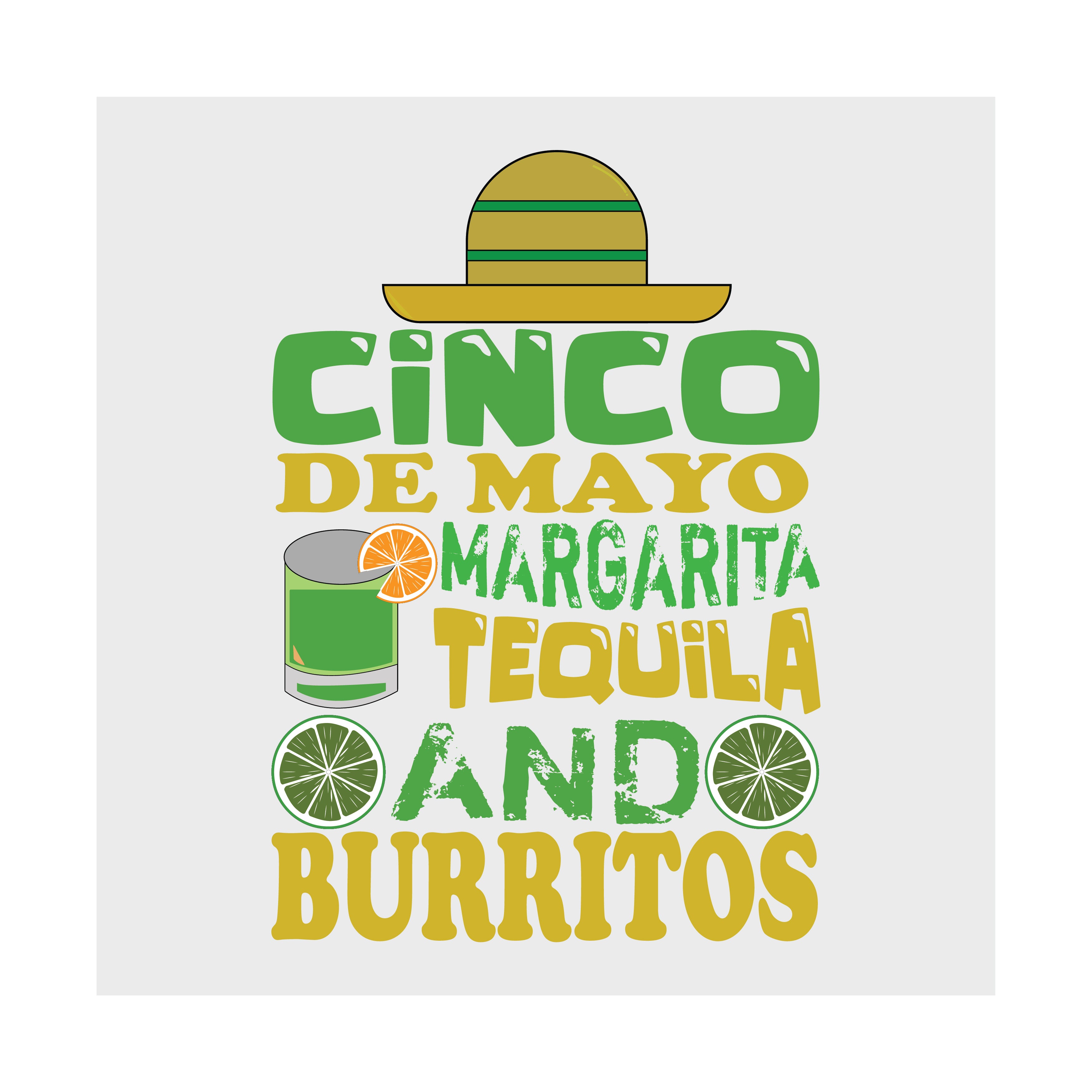 Text with 'Cinco de Mayo' celebration elements on a white background